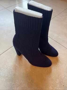 Charles David Women’s Navy Knit Sock Booties with Block Heel